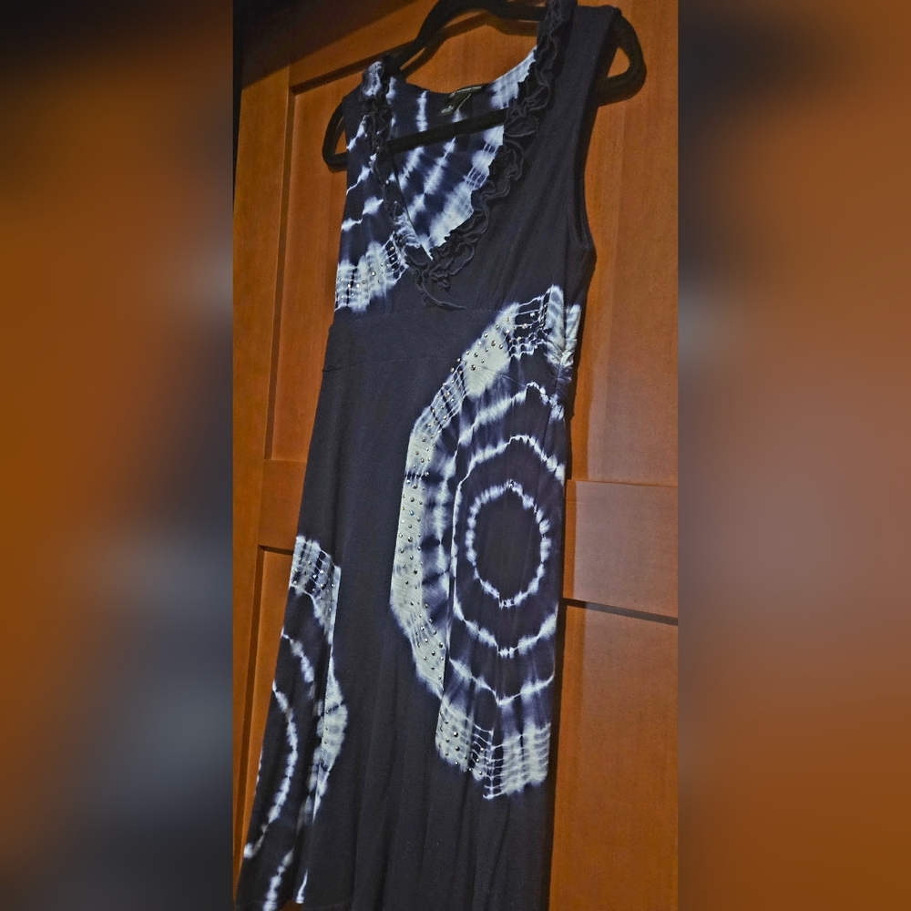 INC International Concepts Bluek and White Tie-Dye Midi Dress - Picture 4 of 8